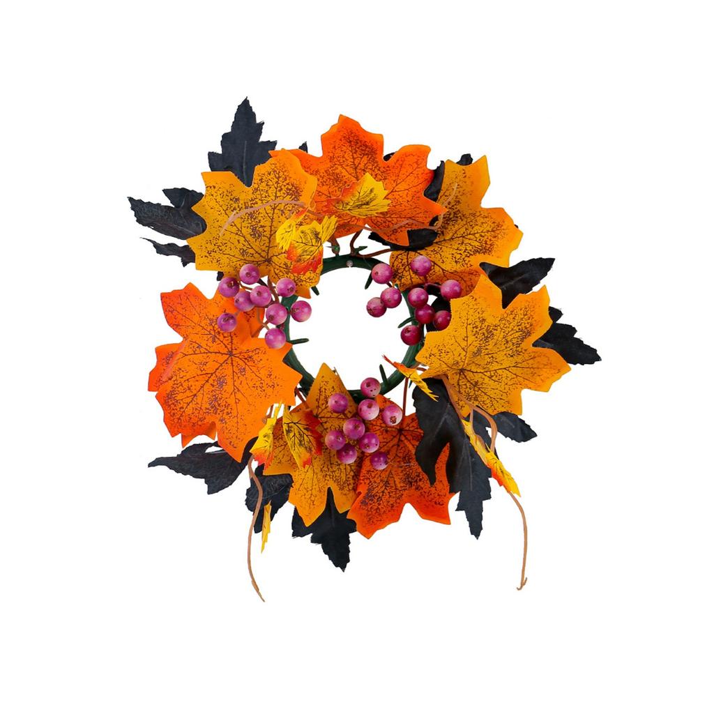 Halloween Candle Wreath, Maple Leaf Rose Candle Holder Decoration Ring, Desktop Decoration Party Supplies Ornaments