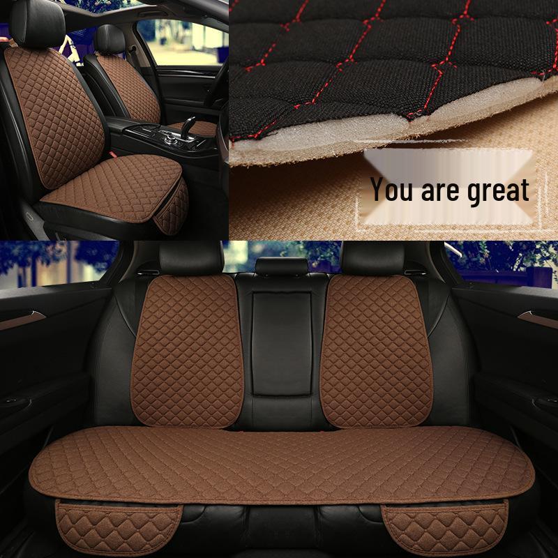 All-Season Breathable Linen Car Seat Cushion Set with Polka Dot Embroidery