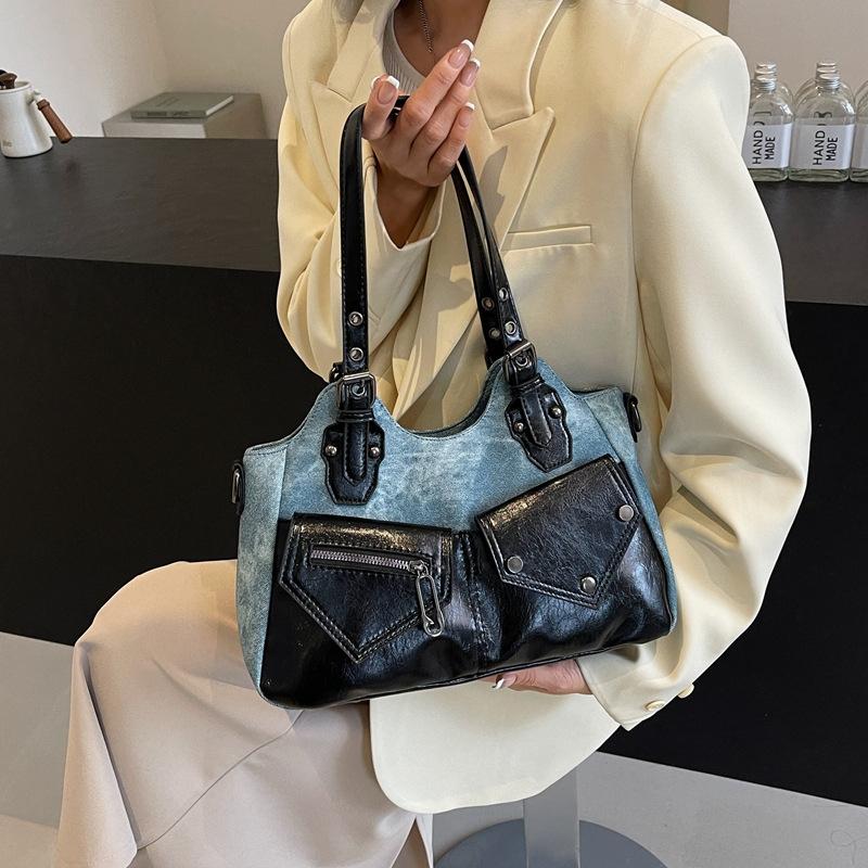Fashionable Women's Bag Combined with A Leather Retro Crossbody Bag with Texture Blending and Luxury Lightweight Handbag
