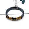 Men's Leather Tiger-eye Stone Bracelet with Leather Stainless Steel Clasp - Vintage Jewelry