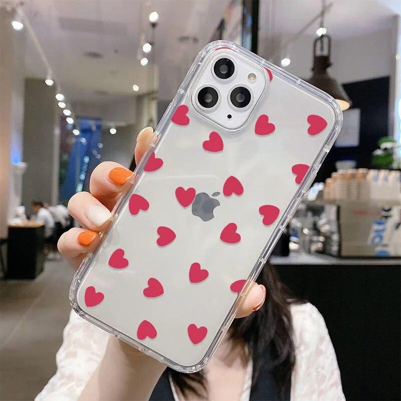 Clear Phone Case For iPhone 15 Case iPhone 13 14 11 12 15 Pro Max 12 13 Mini XR X XS Max 7 8 Plus SE Shockproof Love Heart Cover
