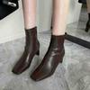 2025 nya dam vår och höst enkelstövlar nya fyrkantiga tå franska retro tjock klack korta stövlar dam högklackade tunna stövlar ankelstövlar