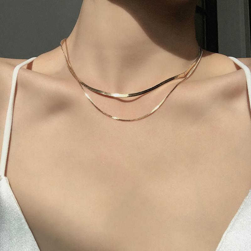 Korean New Double-layer Simple Snake Necklaces For Women Gold Clavicle Necklace Girlfriend Gift