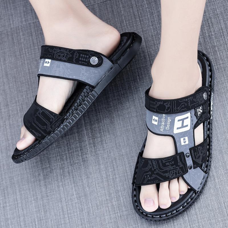 Summer Men's PU Leather Dual-purpose Sandals Outdoor Anti-slip Soft Sole Flat Sandals Beach Holiday Slippers Sandalias De Hombre