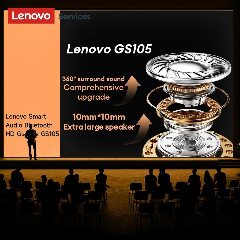 Original Lenovo GS105 4K Smart Wireless Glasses Bluetooth 6.0 AI Sunglasses HD Hands-free Calls Music Headphones ENC Noise Cancellation Dual Mic