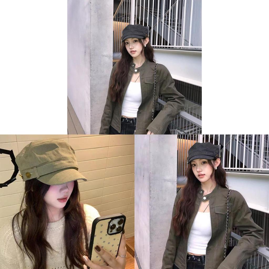 Retro Flat Top Beret For Ladies With Adjustable Fit And Sun Protection In Polyester Fabric For Autumn Wear