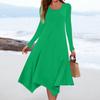 Women's Casual Fashion Round Neck Long Sleeve Solid Color Irregular Hem Midi Dress