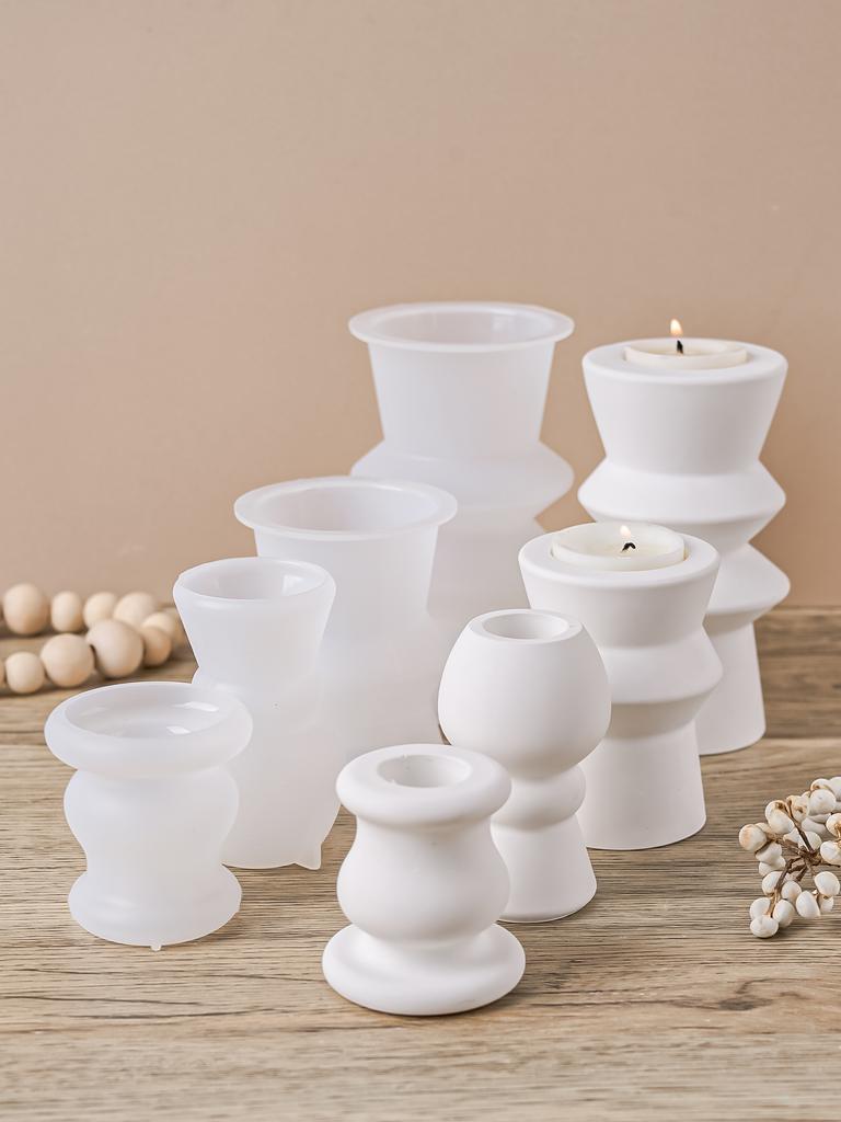 DIY Minimalist Geometry Candlestick Silicone Mold Concrete Round Candles Holder Casting Tealight Base Resin Molds Home Decor