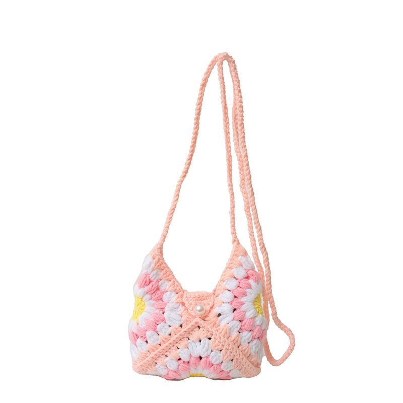 Sac à Bandoulière Sac en Crochet Fleur Sac Tricoté Bohème Tournesol Sac Bandoulière au Crochet Grande Capacité Sacs de Rangement Plage Plage