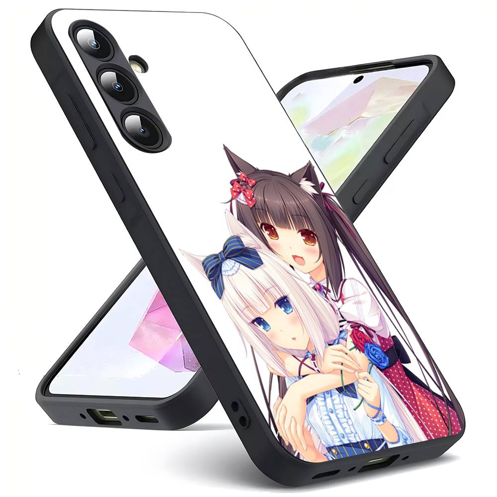 N-NEKOPARA Luxury Black Phone Case For Samsung Galaxy S23 S24 S25 Ultra S22 Plus S21