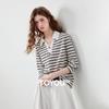 Chuyu Women's French Style Striped Polo Long Sleeve T-shirt