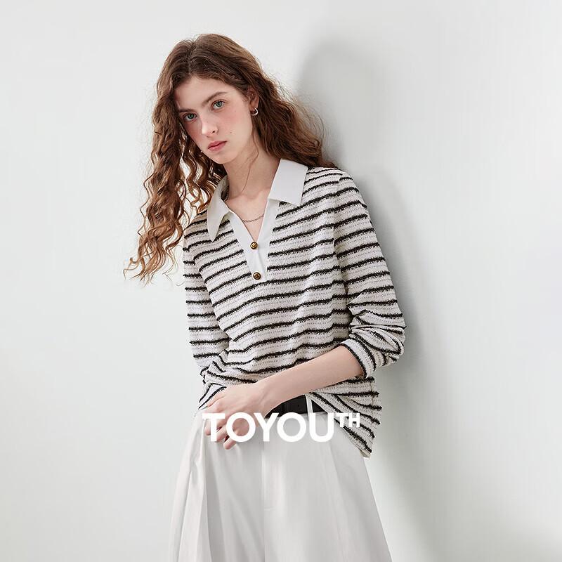 Chuyu Women's French Style Striped Polo Long Sleeve T-shirt