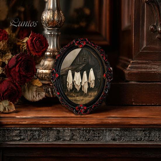 Dark Academia Home Accessories Halloween Wooden Refrigerator Magnet, Vintage Gothic Fridge Magnets, Oval Frame Decorative Metal Surface Magnets