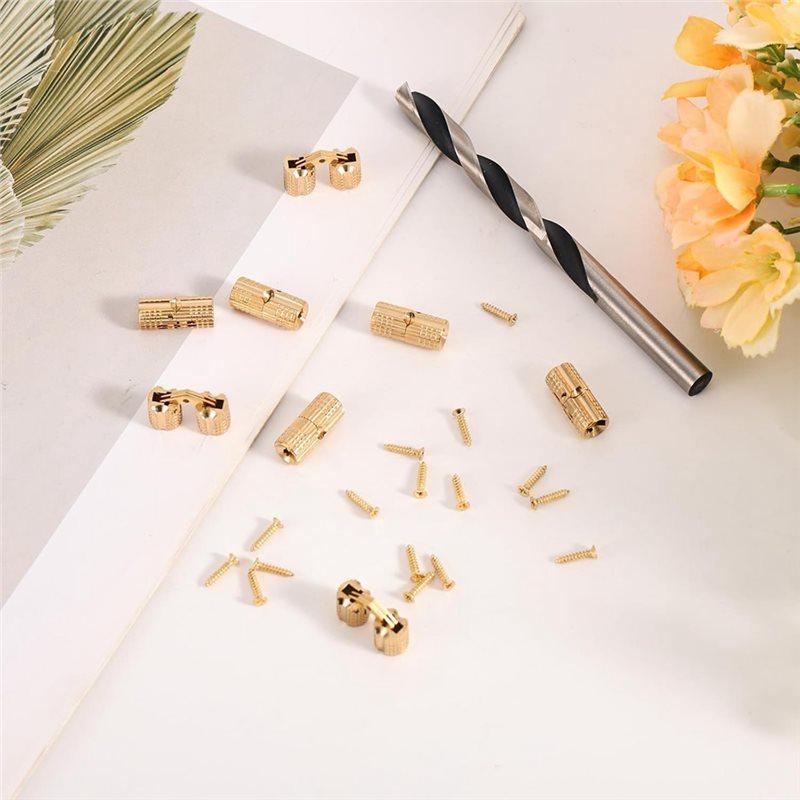 ABBP-8Mm Brass Barrel Hinges With Drill Bit,180° Cabinet Hinges For Jewelry Wooden & Ring Box DIY Crafts