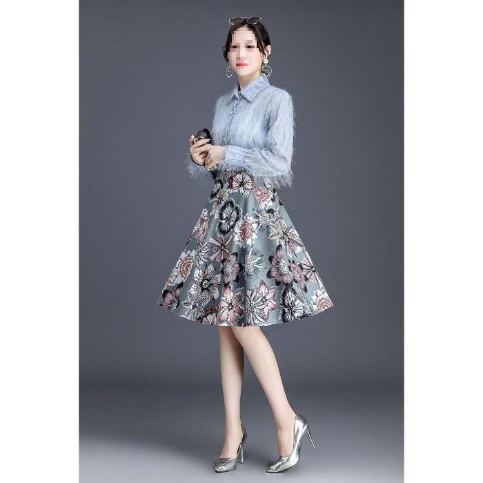 Women s Summer Printed High-End A-Line Skirt - Slimming & Belly-Covering Style M серый