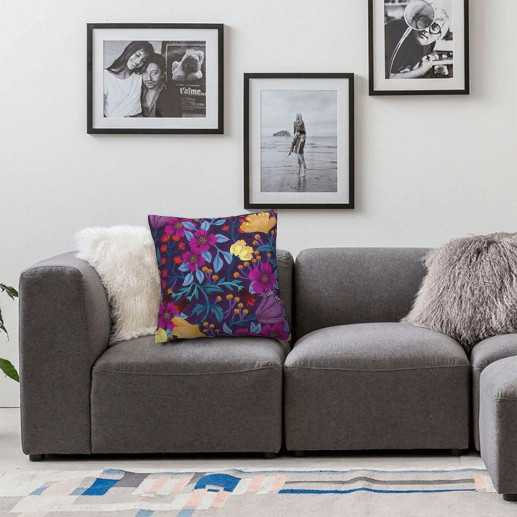 Floral Purple Square Pillowcase Polyester Linen Velvet Creative Zip Decorative Pillow Case Car Cushion Cover