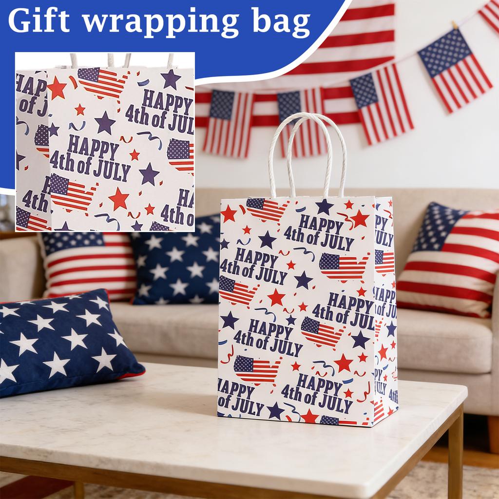 US Independence Day Themed Gift Packaging Bags Kraft Paper Bags Holiday Handbags