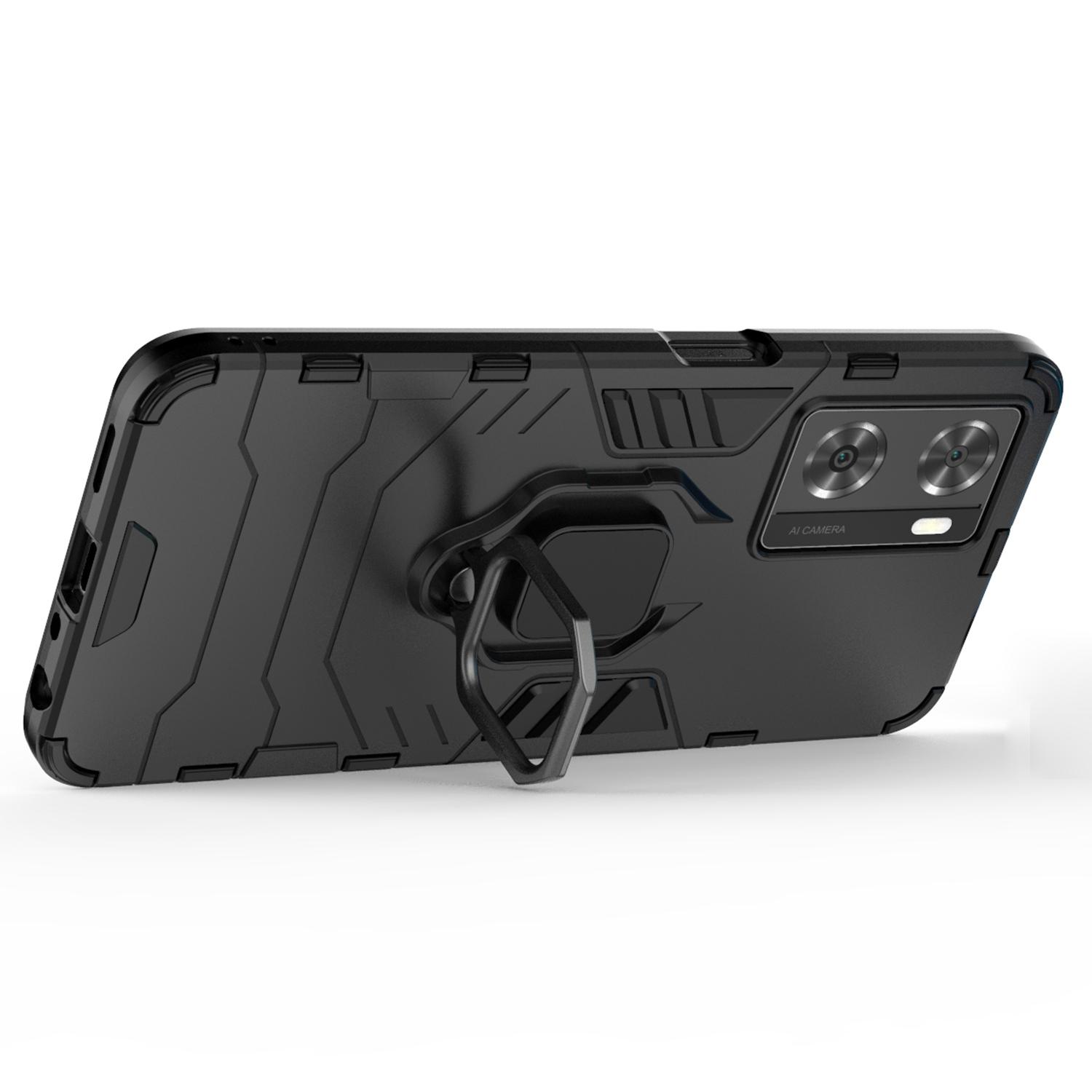 

Soft TPU+Hard PC Hybrid Case for Oppo A57 4G/A57s 4G,Ring Kickstand Well-protected Shockproof Phone Shell Black