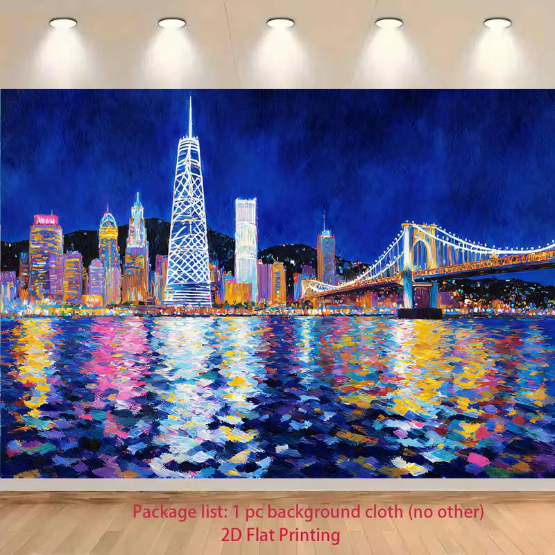 

2D Vibrant Cityscape Night Watercolor Background Cloth 47.2x31.5inch/120*80cm
