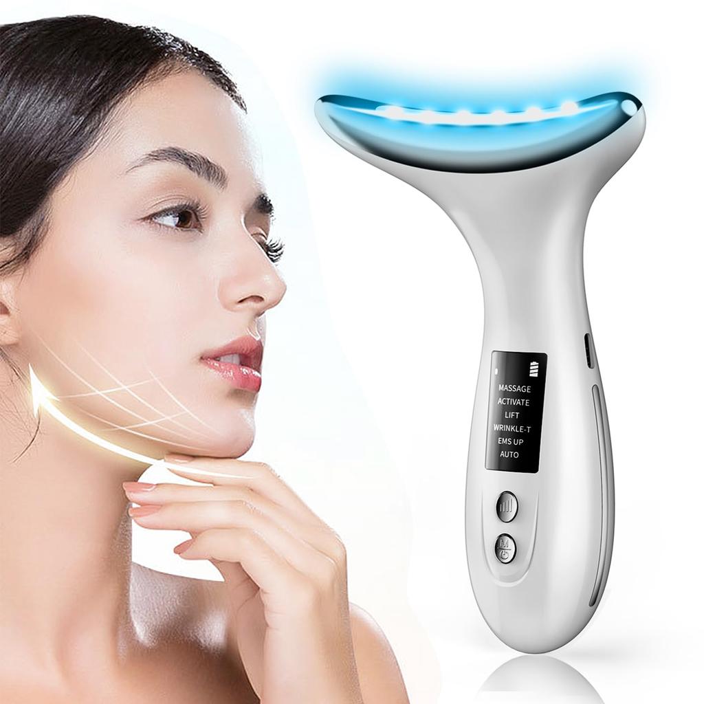 Appareil de beauté du visage EMS 6 modes 4 niveaux de réglage de l'intensité Lumière LED Vibration Chaleur Ion Rouleau de beauté du visage multifonctionnel Facile à transporter à la maison