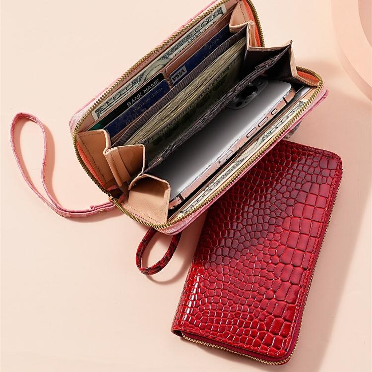 Women’s Crocodile Embossed PU Leather Wallet Large Capacity Zip Around Wristlet Long Clutch Phone Wallet Card Holder Purse