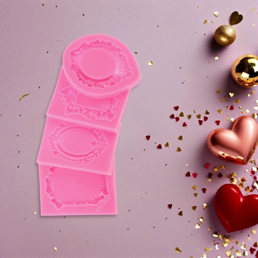 4Pcs Baroque Photo Frame Fondant Molds Vintage Embossed Design Silicone Frame Molds Soft Solid Color Air Dry Clay Molds