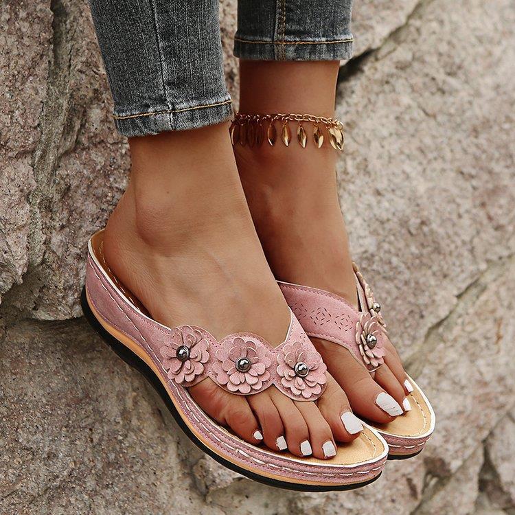 Summer Flower Sandals, Car Line Thick Soled Flip Flops, Beach Flip Flops