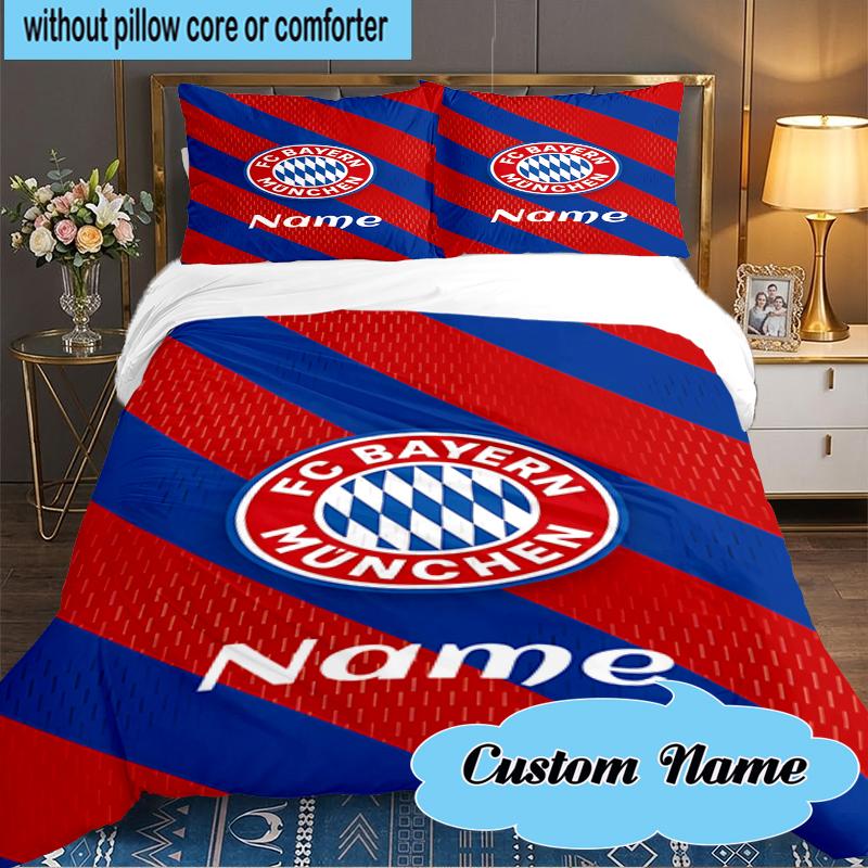 Custom Name Bayern Munich Crest Bedding Set 3pcs, Bedding Set Including 1pc Duvet Cover And 2pcs Pillowcases for Bedroom, Dormitory Gift