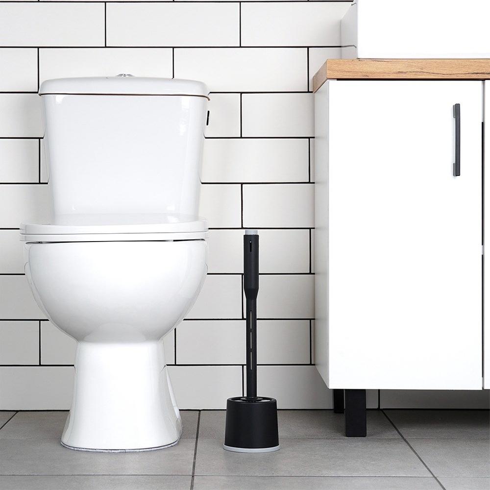 Silicone Toilet Brush with Liquid Dispenser, Black, Bathroom