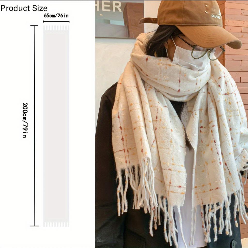 New Style Thickened Imitation Cashmere Dot Plaid Tassel Scarf Men and Women Autumn and Winter Plus Velvet Thickened Warm Scarf