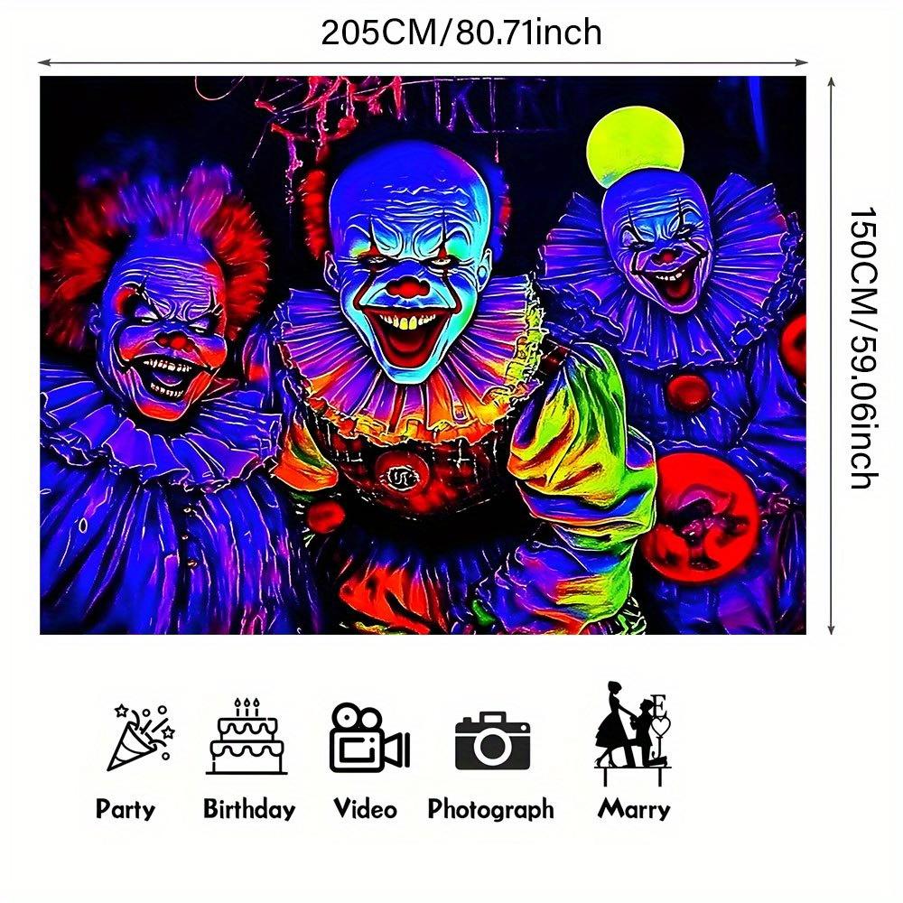 1 Terrifying Clown Background Banner Bright Neon Colors Polyester Suitable for Indoor/outdoor Parties Birthdays