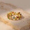 Luxry Colorful Zircon Opening Rings For Women Stainless Steel Gold Color Irregular Geometric Shiny Crystal Ring Fashion Zircon