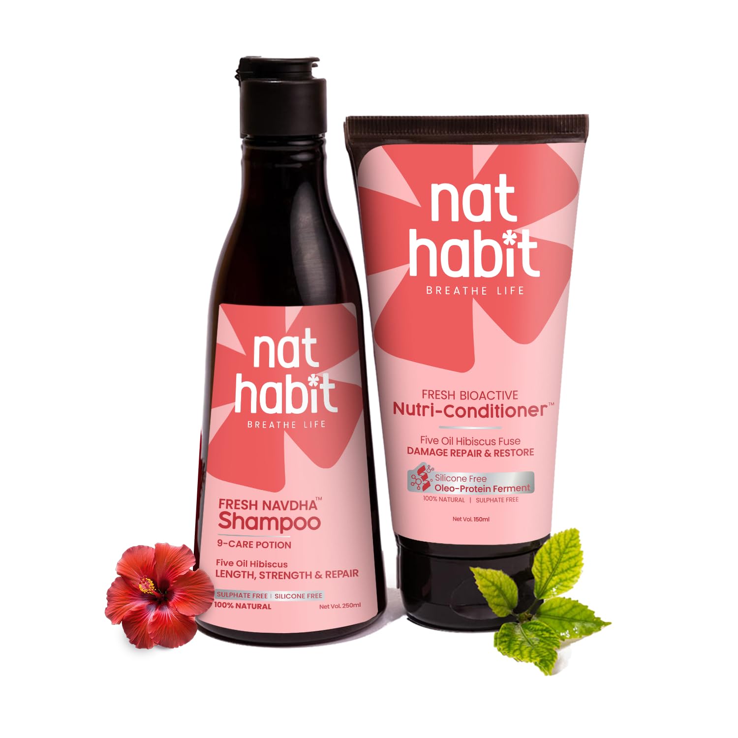 

Nat Habit Hibiscus Navdha Shampoo & Conditioner Combo with Reetha, Amla & Castor for Women & Men Dry & Frizzy Hair | Hair Growth & Hair Fall, 72
