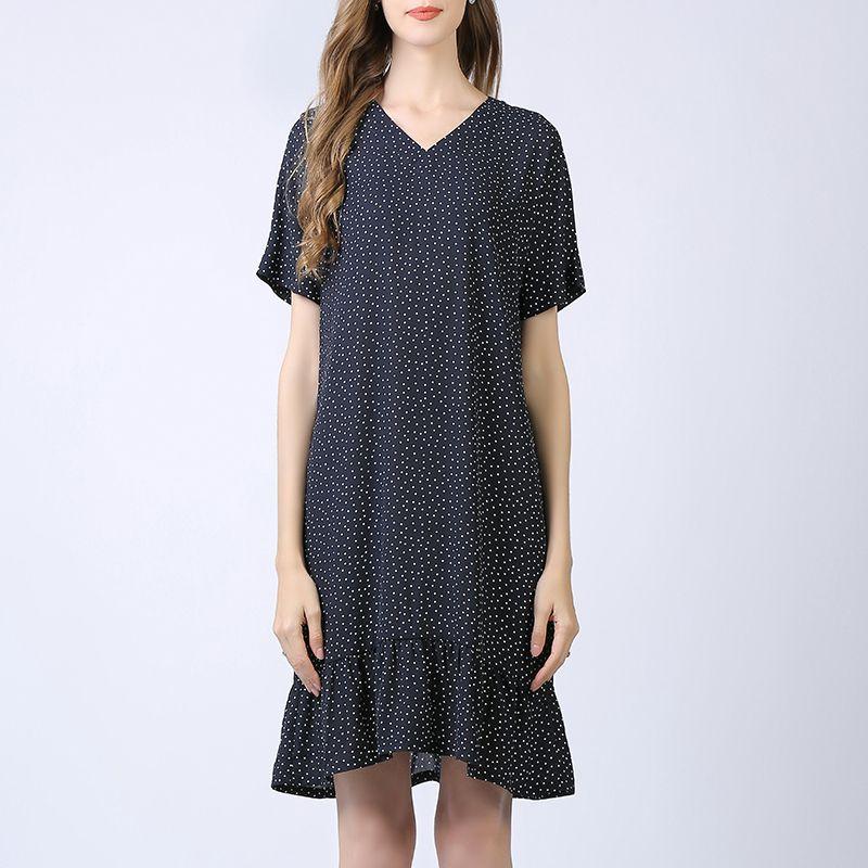 

Women s Chiffon Polka Dots Plus Size Ladies Dress Black 4XL