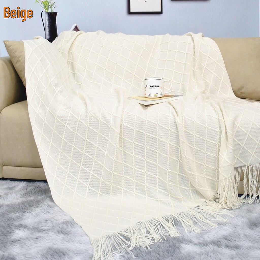 Strickdecke mit Quasten im nordischen Stil - Sofa, Bett oder Nickerchengebrauch