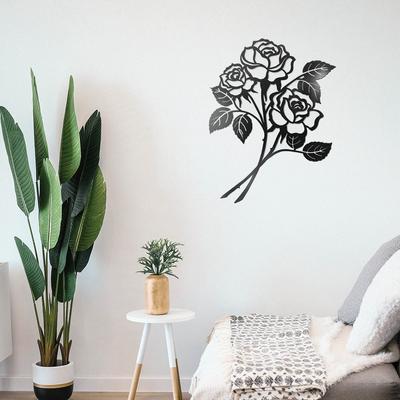 Giant Roses Wall Decor - Black Metal Art Ornaments, Wall Stickers with Beautiful Rose Shapes for a Chic Touch