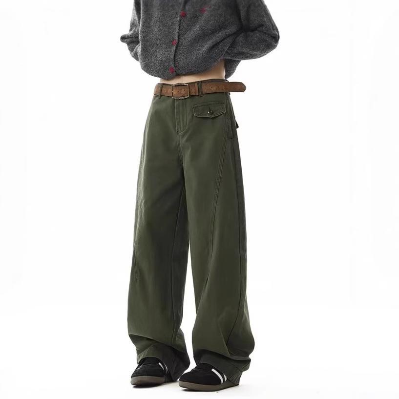American retro scimitar casual pants men's spring and autumn trend three-dimensional cutting overalls loose deconstruction wide-leg pants