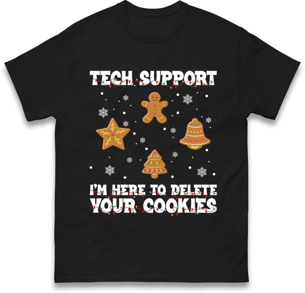 Tech Support Delete Your Cookies T-Shirt Funny Christmas IT Pun Gingerbread Top