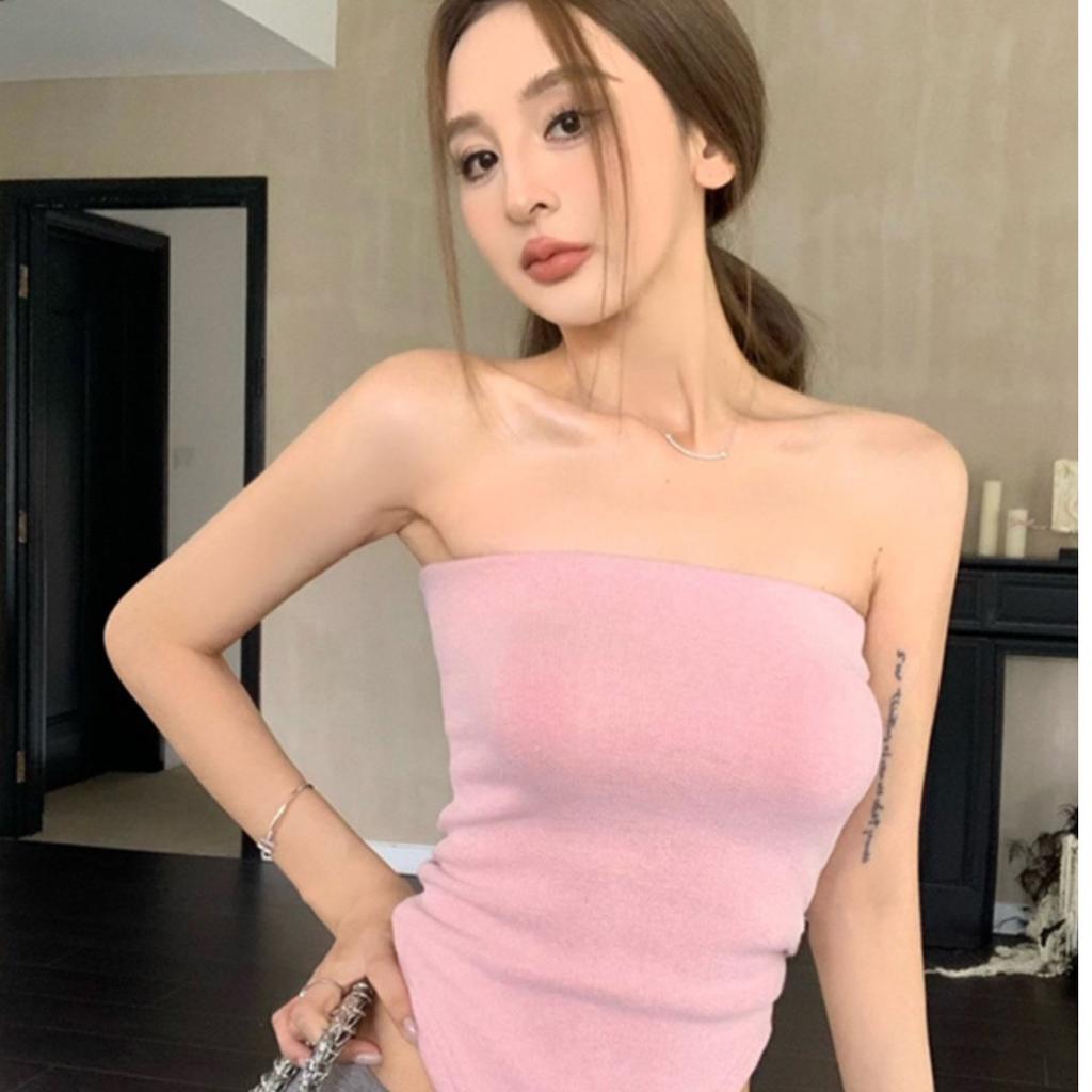 Versatile Top American Slim Fit Simple Design Spice Girl Fashion Old Tube Top Solid Color Retro Female Niche