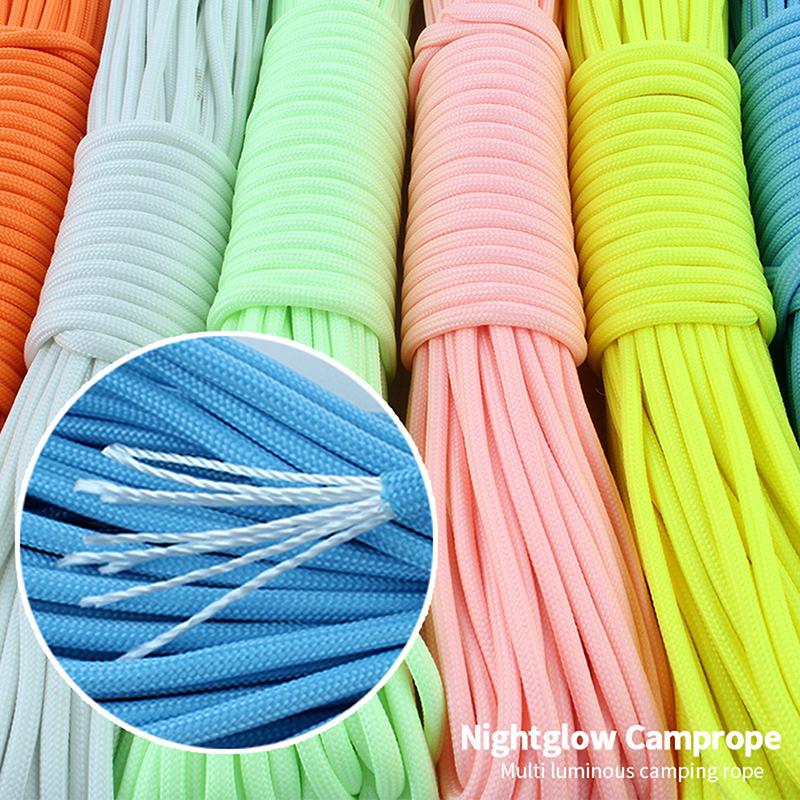 Glow In The Dark Paracord 9 Strand Nylon Camping Rope Fluorescent Survival Paracord Heavy Duty Tent Guy Rope 20m