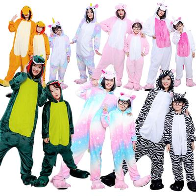 Unisex Kigurumi Dinosaurus Jednorožec Kreslený Flanel Rodič-Dieťa Pyžamá Ženy Muži Dievčatá Chlapci Nočné oblečenie s kapucňou Detské kombinézy Kostýmy pre zvieratá Cosplay