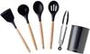 Ernest Silicone Kitchen Utensil Set Slotted and Storage with Wooden a Brand Favorited by Major 6-Piece (Turner, Ladle, Spoon, Spoon, Tongs, Case)