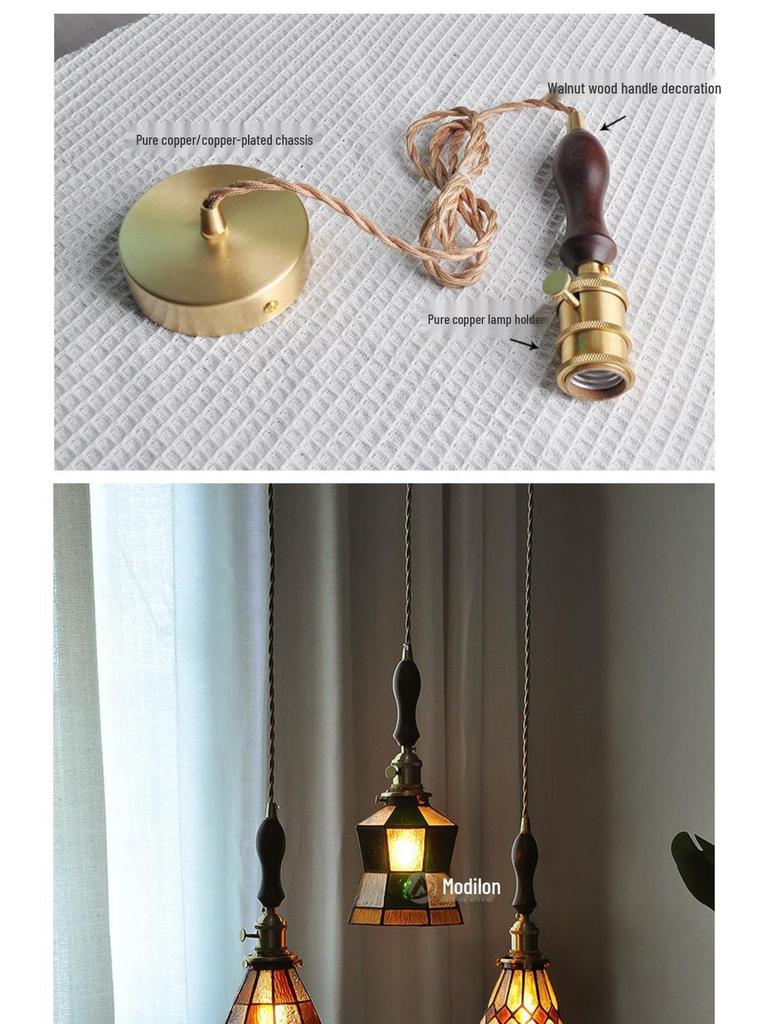 Vintage Japanese Pastoral Brass and Glass Pendant Light for Bedroom or Bar