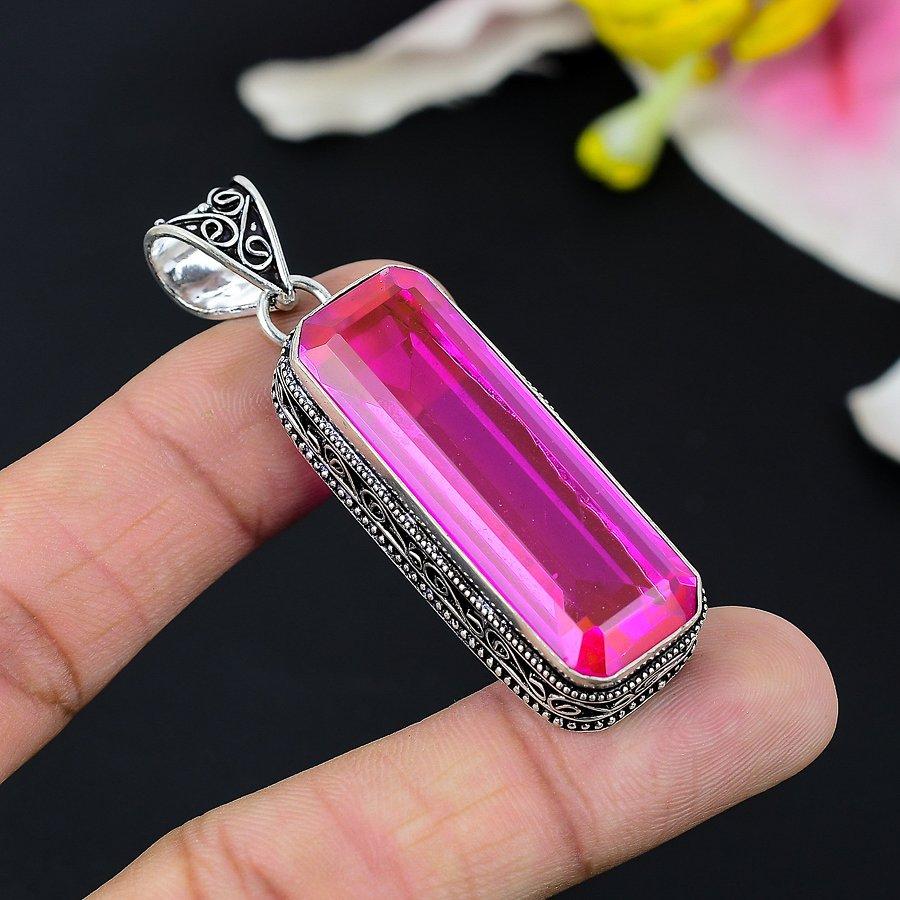

Pink Rubillite Gemstone Handmade 925 Sterling Silver Jewelry Pendant 2.56 KG-109