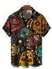 Maglietta Colorata con Teschio Stampata in 3D Moda Hip Hop Street Personalità Top Casual da Uomo Estate Manica Corta Larga Camicia Hawaiana