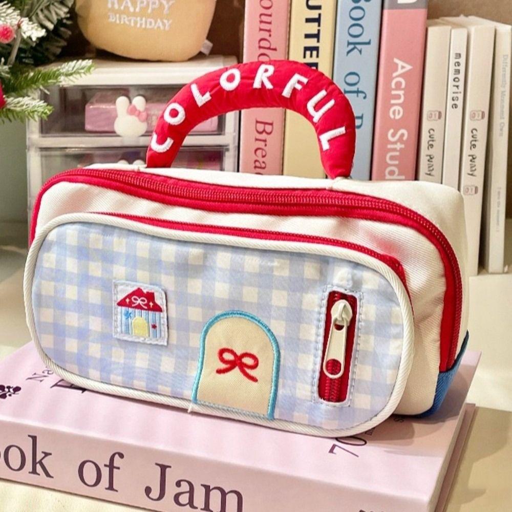 Large Capacity Dopamine House Pencil Bag Embroidered Pen Pencil Case Stationery Storage Bag  Kids