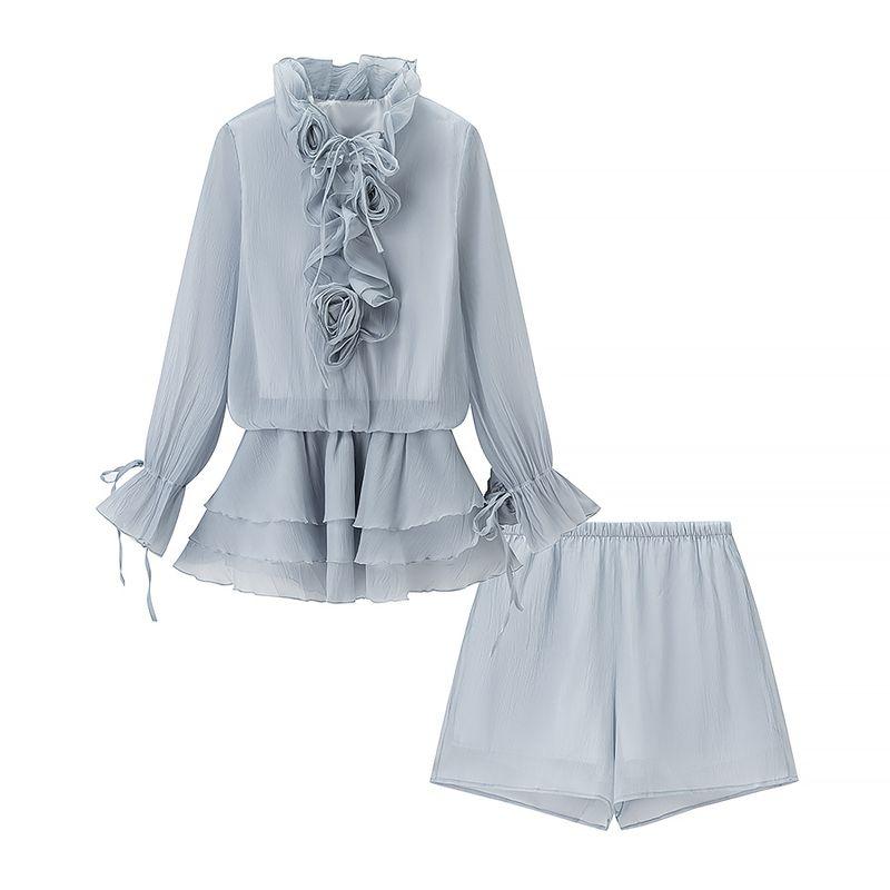 Fall New Women's Clothing French Romantic Style Stand Collar Lantern Long Sleeves Flower Decoration Short Dress Suit