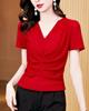Trendy 2023 V-Neck Slim-Fit Pleated Summer T-Shirt