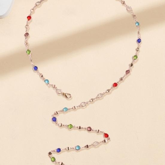 Women Necklace Colorful Faux Crystal Adjustable Length Deep V Neck Clothes Pairing Long Clavicle Necklace Prom Party Chest Jewelry
