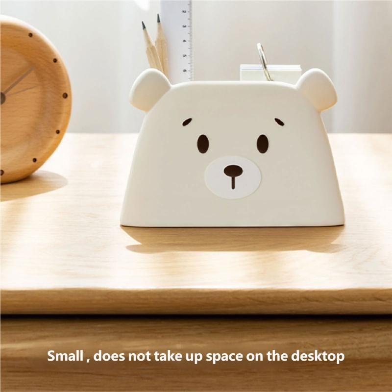 Adorable Plastic Bear Design Pencil Cup With Spacious Interior For Office School Use